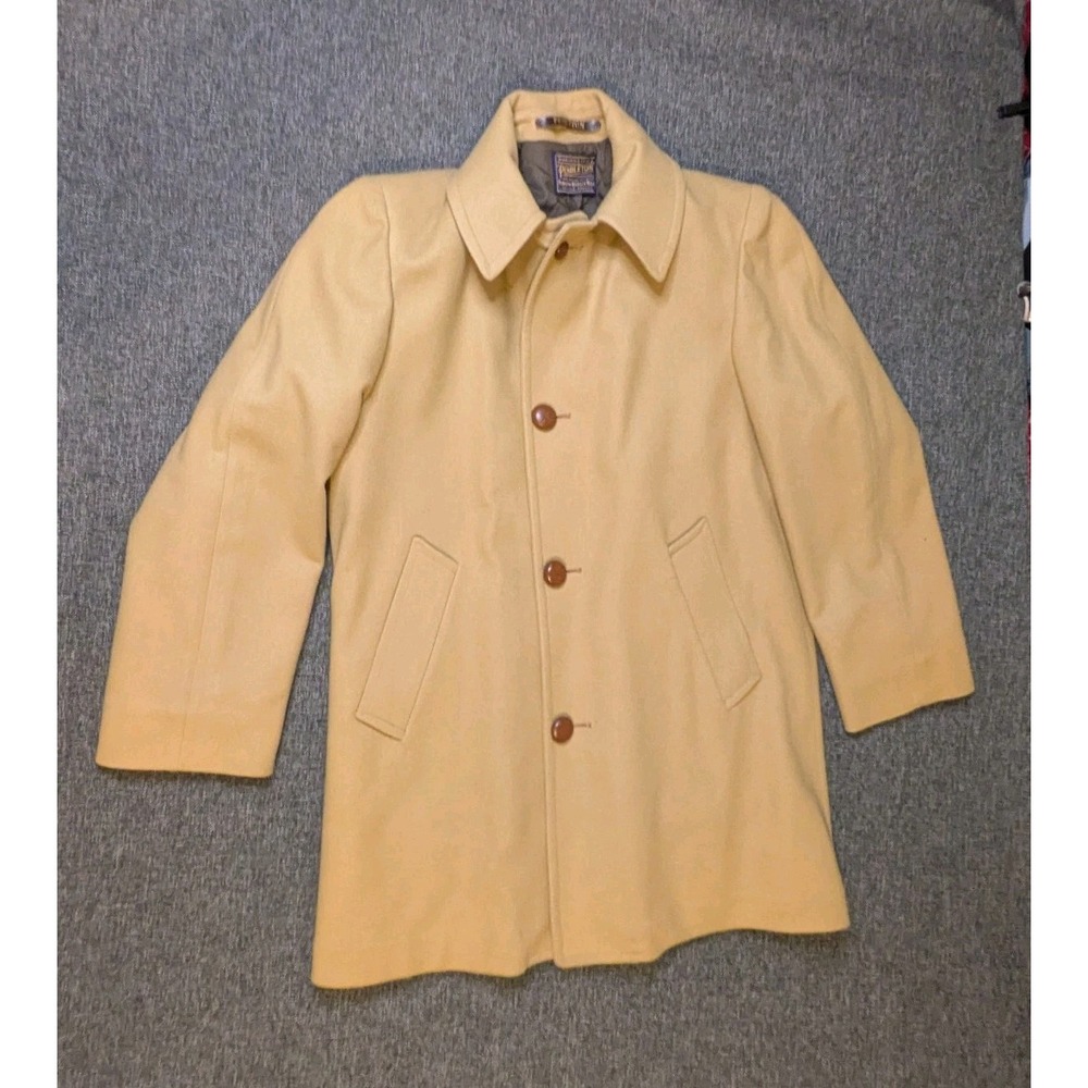 Pendleton Men's Large Wool Over Coat  Jacket Tan Camel Brown USA Button Blazer